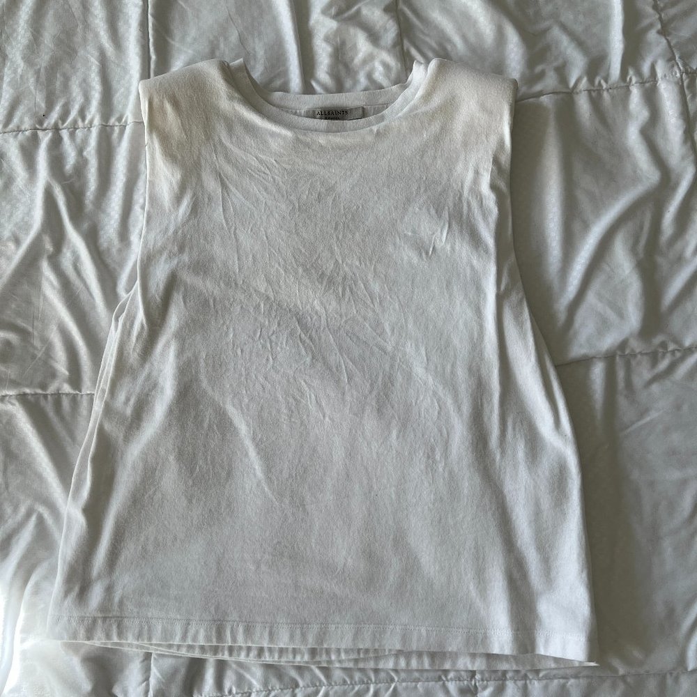 NEW All Saints Coni Tank Shoulder Pad Crewneck Sleeveless White XS